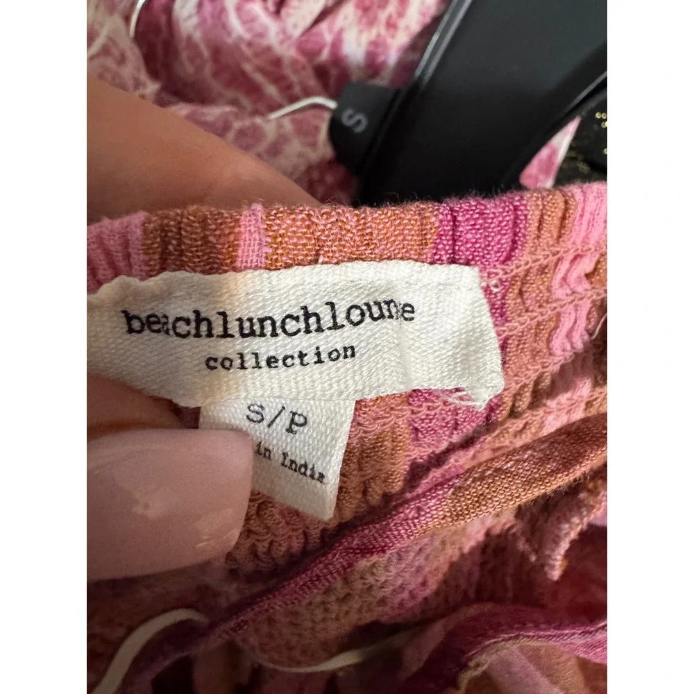 Beachlunchlounge Pink Orange Plaid Linen and cotton Blend Tiered Maxi Dress S - Picture 2 of 5